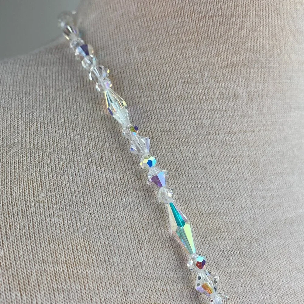 Vintage AB Aurora Borealis Faceted Glass Bead Necklace 34" - Picture 10 of 10